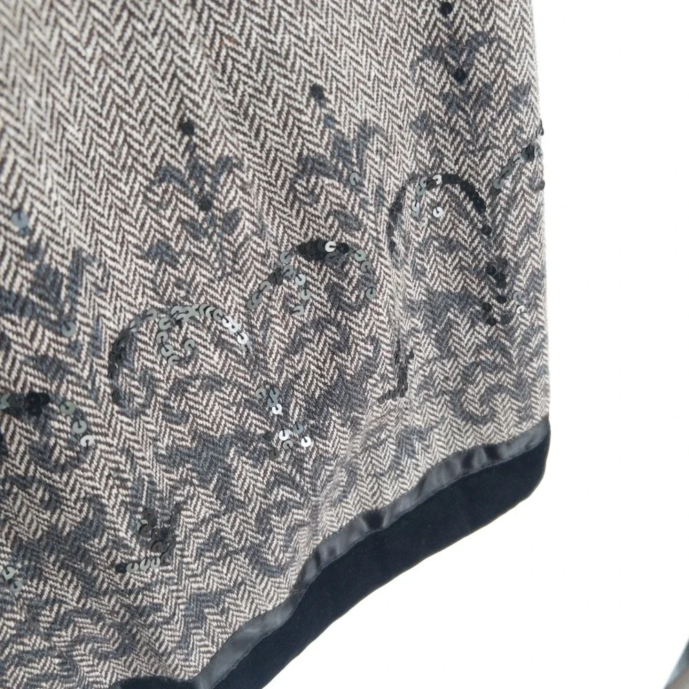 Loft Herringbone Sequins Velvet Trim Wool Blend Embroidered Skirt Womens 10 L - Picture 13 of 16
